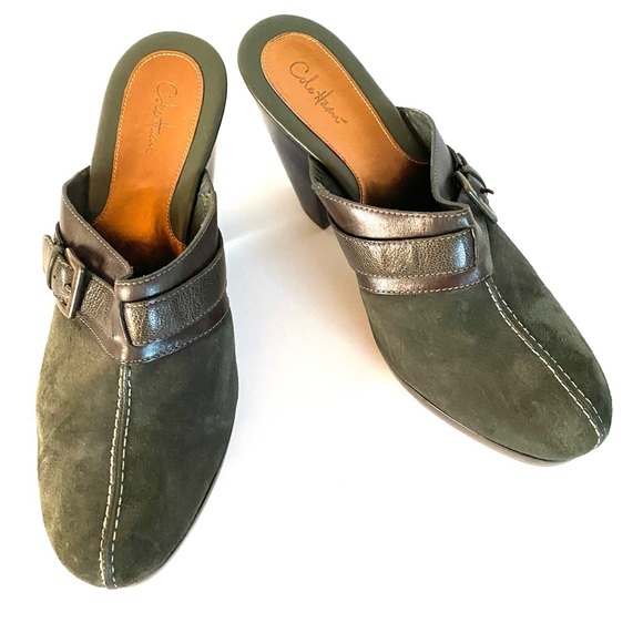 Cole Haan Clogs Mules Women’s Shoes 11 B Dark Green Suede Leather Comfort - Picture 5 of 11